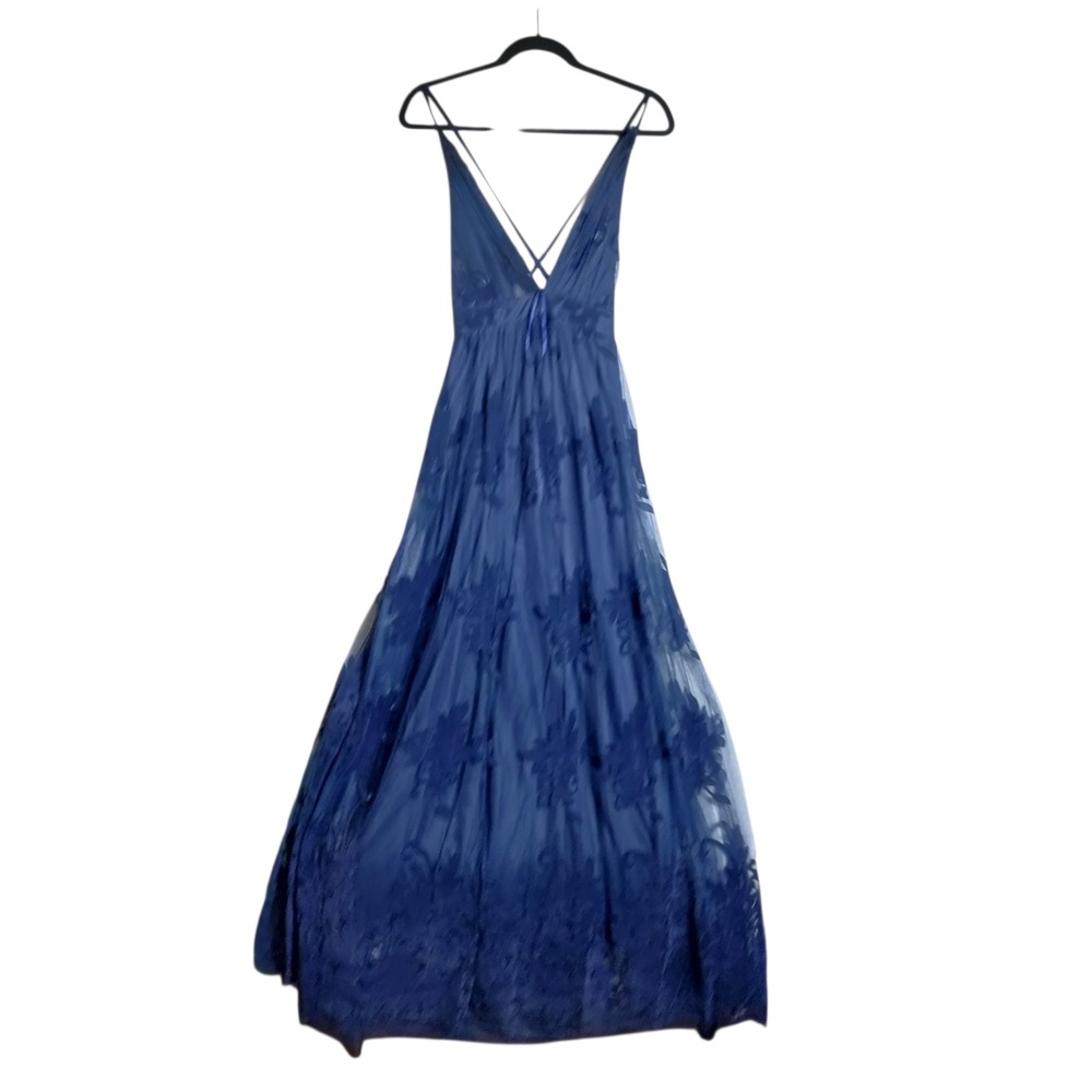 Luxxel‎ Navy Blue Burnout Velvet Floral Mesh Maxi Dress LD3452 Mens Size M